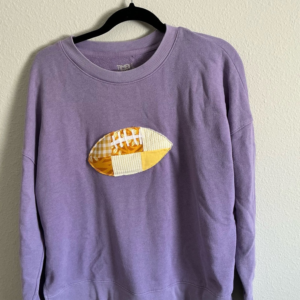 Time and Tru Lavender Sweater with Football Patch